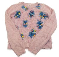 Svetloružový chlpatý sveter s obrázkami Next