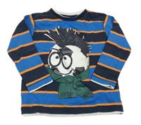 Tmavomodro-modro-oranžové pruhované tričko s loptou Topolino