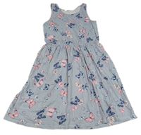 Modro-bílé pruhované bavlněné šaty s motýlky H&M
