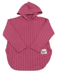 Ružovo-sivý melírovaný rebrovaný sveter s kapucňou