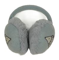 Šedé pleteno/chlupaté klapky na uši s ježkami