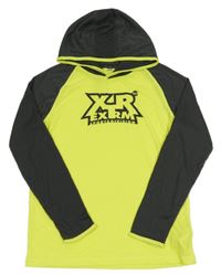 Neonově žluto-šedé triko s nápisem a kapucí Bonprix