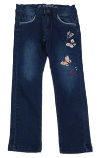 Tmavomodré elastické rifle s motýlky A Punto 