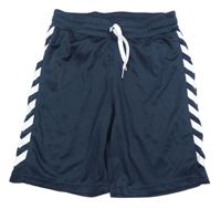 Tmavomodré sportovní kraťasy s pruhy Hummel 
