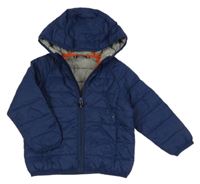 Tmavomodrá šusťáková prošívaná zateplená bunda s kapucí John Lewis