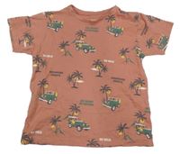 Ružové tričko s autami a palmami Primark