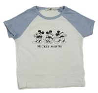 Bielo-modré rebrované crop tričko s Mickeym H&M