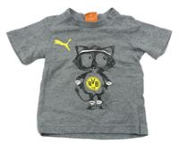 Tmavosivé melírované tričko s kocourem a logom PUMA