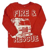 Červené tričko s hasiči a nápismi Kids