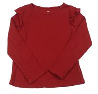 Červené žebrované triko s volánky H&M