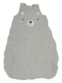 Šedý melírovaný žebrovaný zateplený spací pytel s medvedíkom a kapucňou zn. little nutmeg