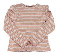 Růžovo-bílo-zlato-stříbrné pruhované žebrované triko Matalan