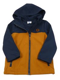 Medovo-tmavomodrá softshellová bunda s nášivkou a kapucí Topolino