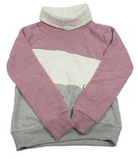 Starorůžovo-bílo-šedá melírovaná mikina s nášivkou a komínovým límcem YIGGA