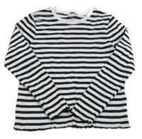 Tmavomodro-biele pruhované rebrované crop tričko M&S