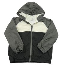 Černo-bílo-tmavošedá šusťáková jarní bunda s kapucí George