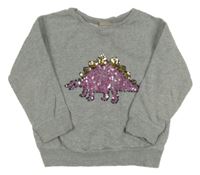 Sivá melírovaná mikina s dinosaurem z flitrů Next