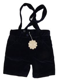 Nové - tmavomodré sametovo/manšestrové podšité kraťasy s trakami Patachou