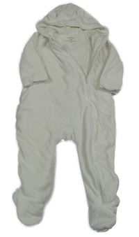 Bílá sametová zateplená kombinéza s medvídky a kapucí s oušky MANOR