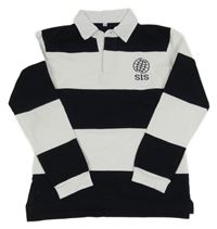 Čierno-biela pruhovaná mikina s výšivkou a golierikom