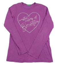 Borůvkové triko se srdíčkem s nápisy Benetton