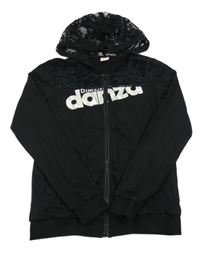 Čierna prepínaci mikina s logom a čipkou s kvetmi a kapucňou danza