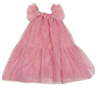 Růžové puntíkaté tylové šaty s volánky LEIGH TUCKER