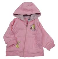 Růžová propínací mikina se včelkou a kolečkovými bruslemi a kapucí