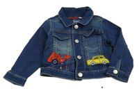 Tmavomodrá tepláková rifľová bunda s bágrom a autom a golierikom Bluezoo