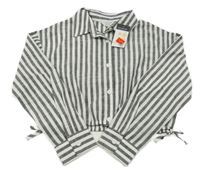 Nové - černo-bílá pruhovaná crop halenka s mašlemi PRIMARK