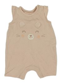 Světlerůžový puntíkatý kraťasový overal s medvídkem a volánky C&A