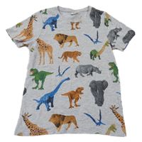 Sivé melírované tričko s zvieratkami Kids