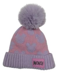 Světlerůžovo/fialová čepice s Mickey a bambulí PRIMARK