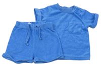 Modré froté pyžama s kapsičkou Matalan