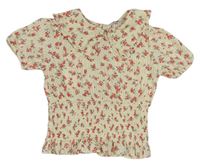 Krémové kvetované žabičkové crop tričko s golierikom Primark