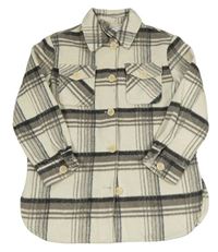 Smetanovo-sivá kockovaná vlnená košeľová bunda Primark