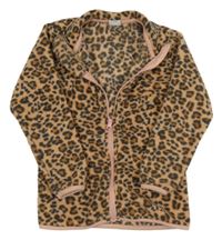 Hnědá fleecová propínací mikina s leopardím vzorem Kiki&Koko