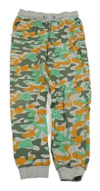 Šedo-zeleno-oranžové army tepláky