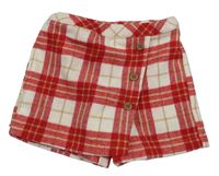 Smetanovo-červeno-béžové kockované vlnené sukňové kraťasy Tu