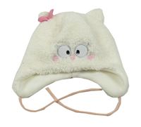 Smetanová chlupatá čepice - sova Topomini