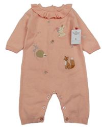 Nové - Růžový pletený overal se zvířaty a límečkem Nutmeg