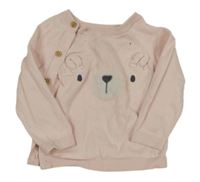 Svetloružový prepínaci sveter s medvěďom Tu