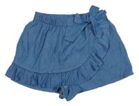 Modré lehké sukňové kraťasy s mašlí a volánem Shein