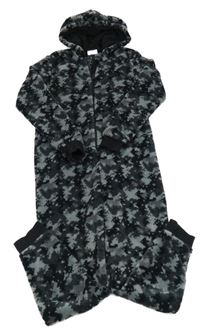 Sivo-čierna vzorovaná chlpatá kombinéza s kapucňou C&A