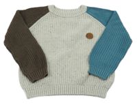 Svetlošedá -petrolejovo-hnedý sveter s nášivkou Reserved