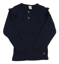 Tmavomodré žebrované triko s knoflíky a volánky Topomini