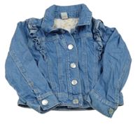 Modrá rifľová bunda s volánikmi Tu