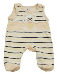 Meruňkovo-bílo-černé pruhované sametové dupačky s medvěďom C&A