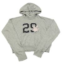 Sivý melírovaný ľahký crop sveter s číslom a kapucňou H&M