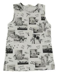 Biele tielko s palmami a autami H&M